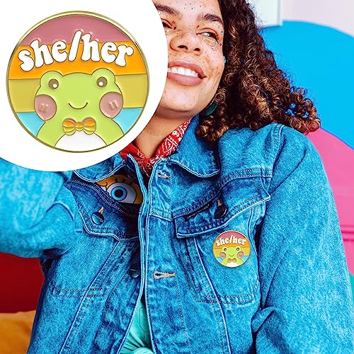 Image of LGBTQ Pronouns Cute Frog Pin - Gender Identity Bulk Pins for Pride Parade or Daily Wear - They /Them (Free 1pc Pride Sticker Included)