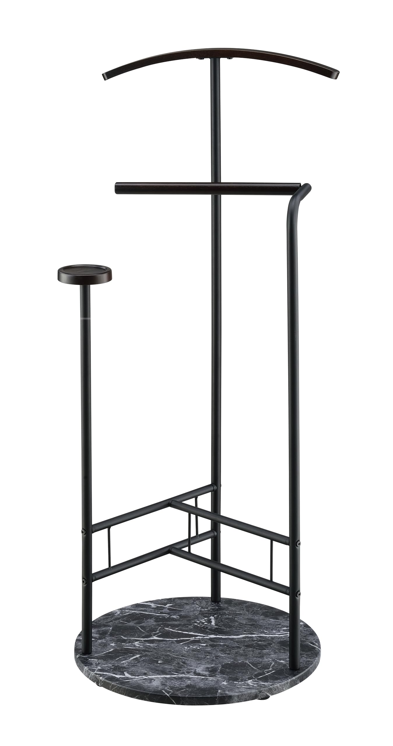 Proman Products Scandia Valet Stand, Clothes Rack, Clothing Organizer with Tray, Hanger and Trousers Bar, Wood, Metal, Black