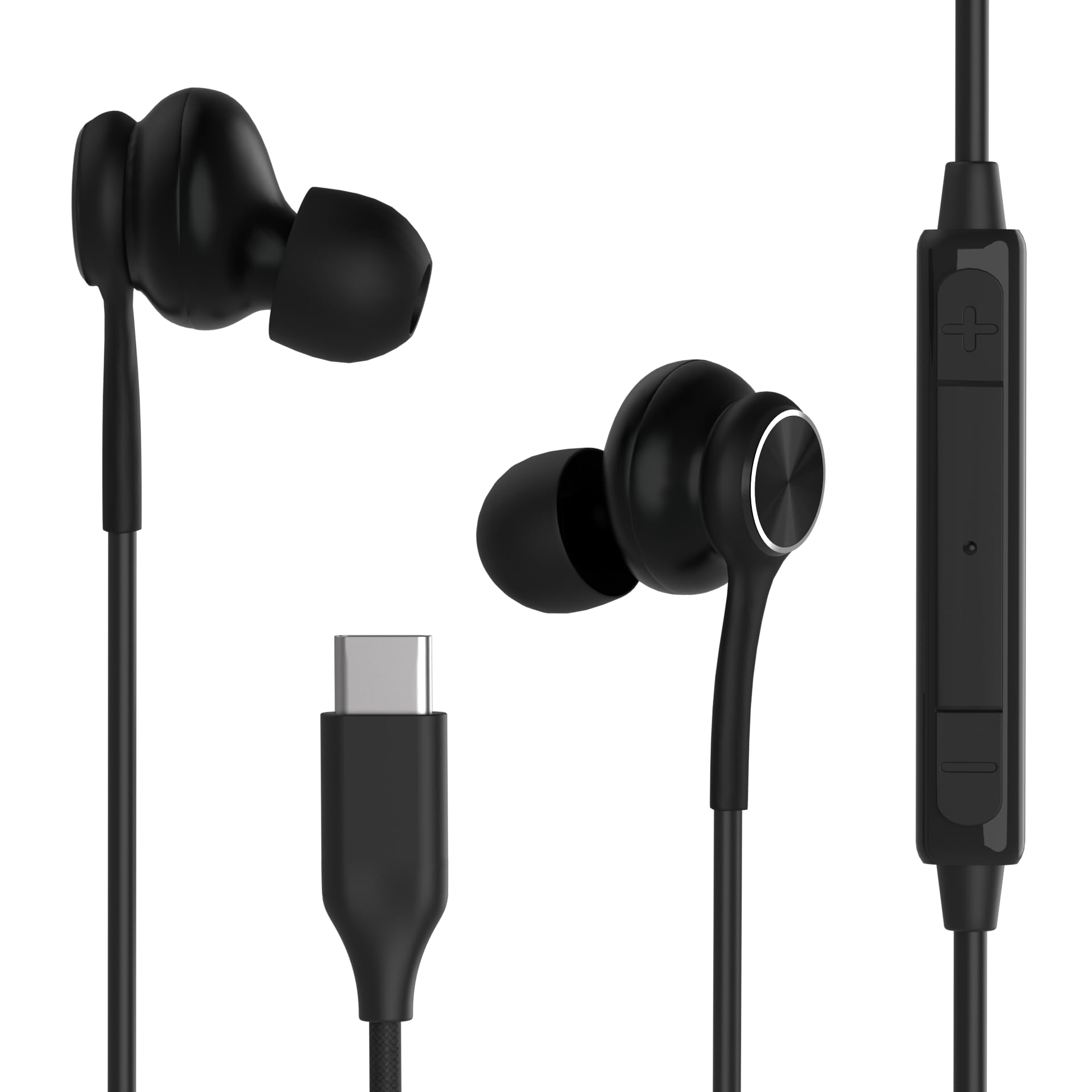 Écouteurs intra-auriculaires USB-C filaires pour Samsung Galaxy Z Fold6 S25S24S23S22S21S20 Note 10 10+ – avec microphone et télécommande de volume pour iPhone 15 16 17