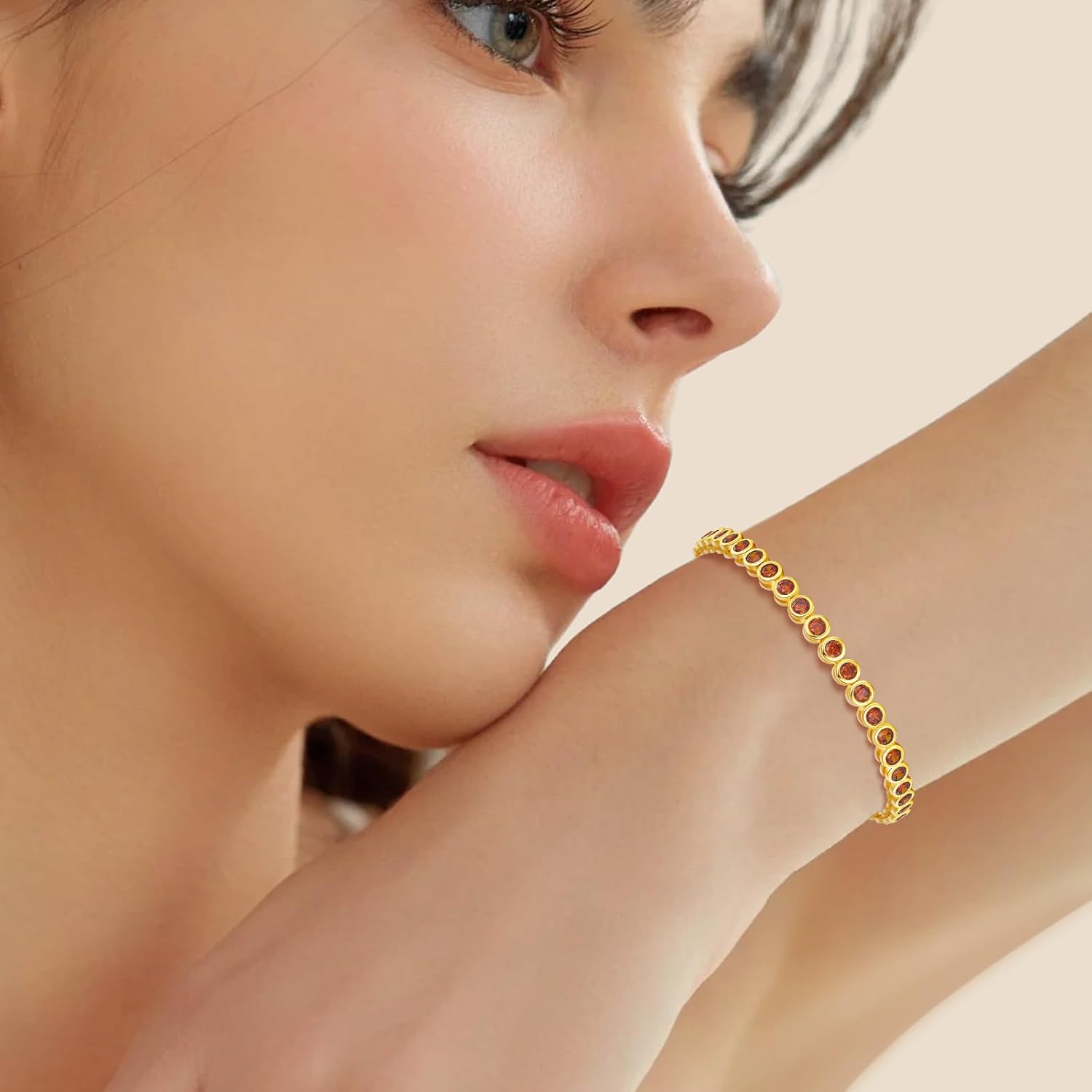 Garnet Birthstone Tennis Bracelets for Women, 925 Sterling Silver 14K Gold Plated 4... - Image 2