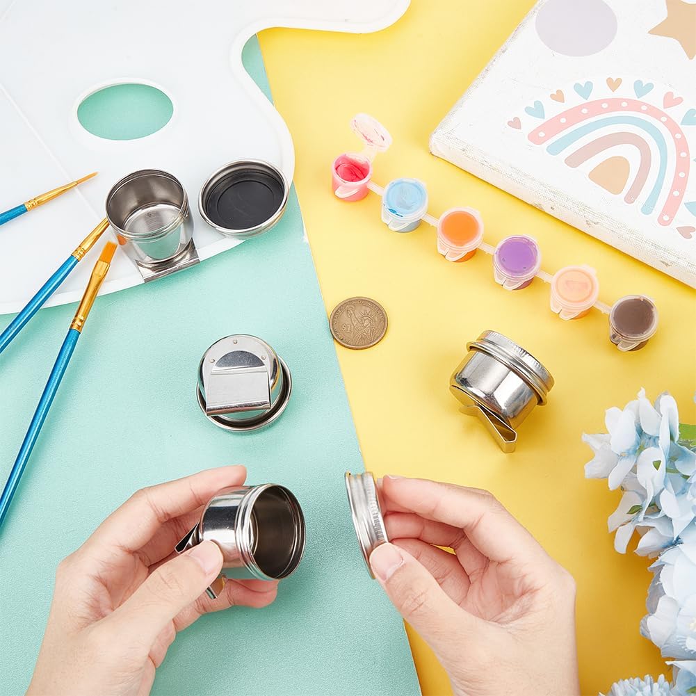 UNICRAFTALE 4 pcs Stainless Steel Oil Painting Cup Palettes Container Cup Metal Dipper Painting Pot Container with Lid and Clip Large Mouth Single Dipper Pallete Cup for Drawing