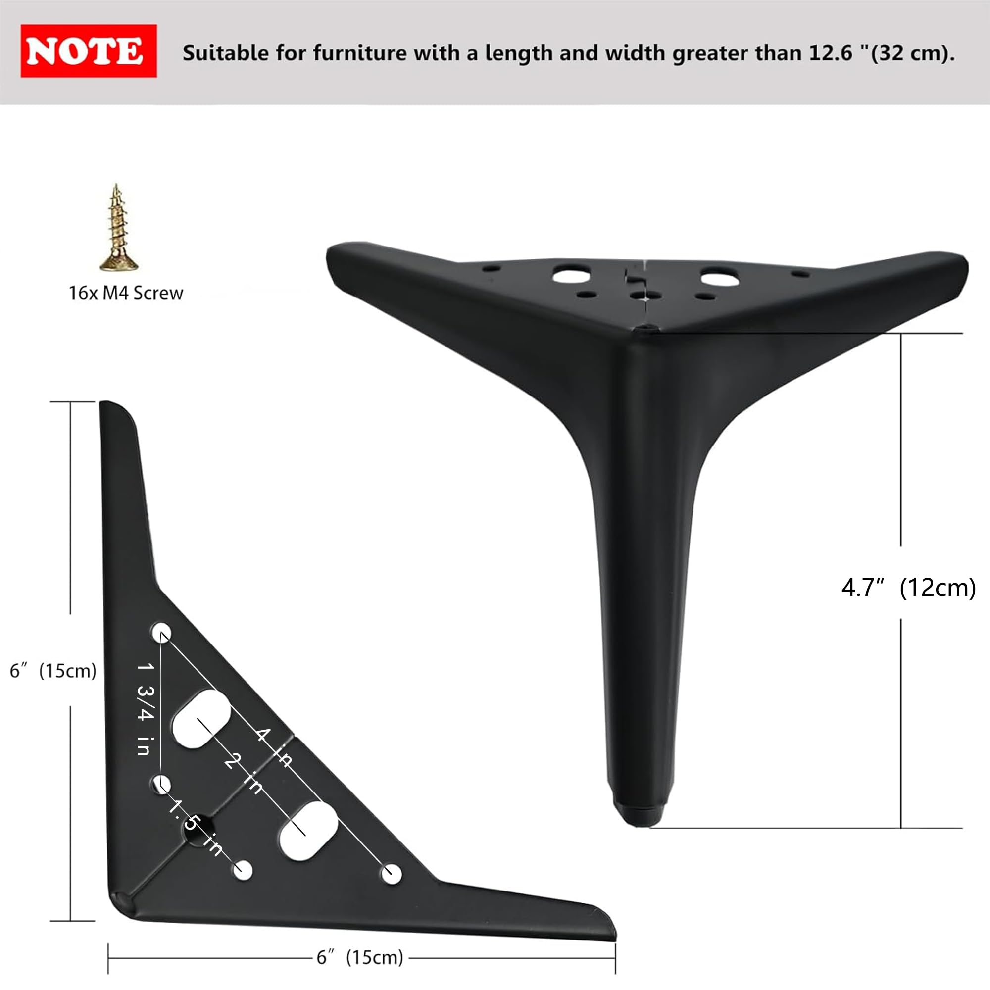 Smaxcn 4.7 inch/12cm Black Metal Furniture Legs Set of 4, DIY Replacement for Short Cabinet Legs Sofa Legs, Small Dresser Legs - Image 2