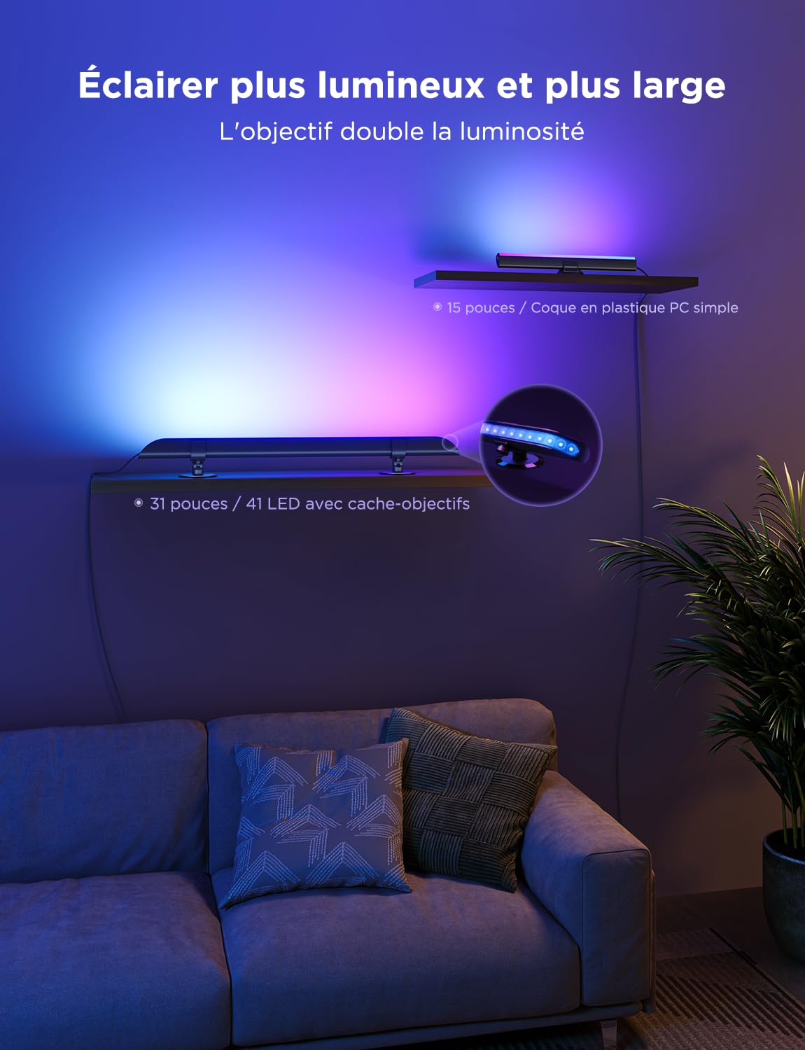 Govee Barra LED pour TV, Barre Lumineuse RGBIC de 31 Pouces, Plus d’Options de Positionnement, Rétroéclairage TV pour Écrans de 70 à 85 Pouces