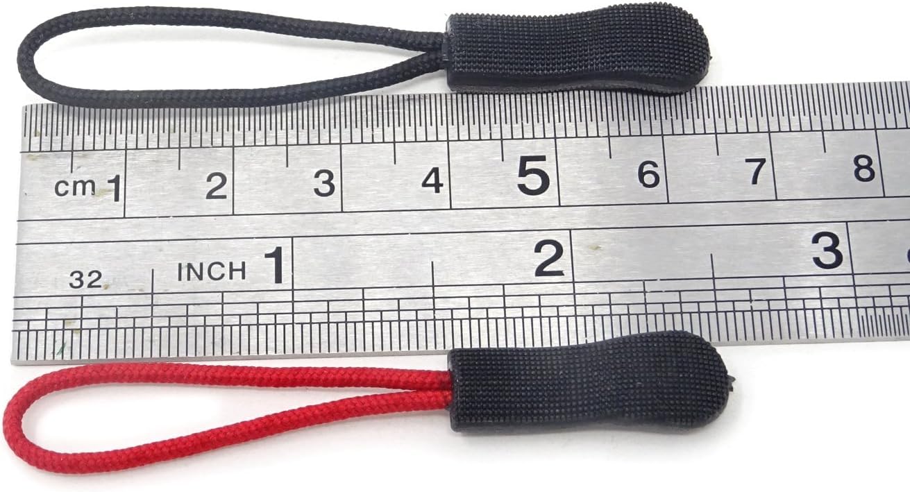 HEAVY DRIVER Nylon Zipper Pull Replacement with Non-Slip Grip – Durable Zipper Extension for Backpacks, Luggage, Jackets & Travel Bags (Black & Red) (Pack of 20pcs) 4