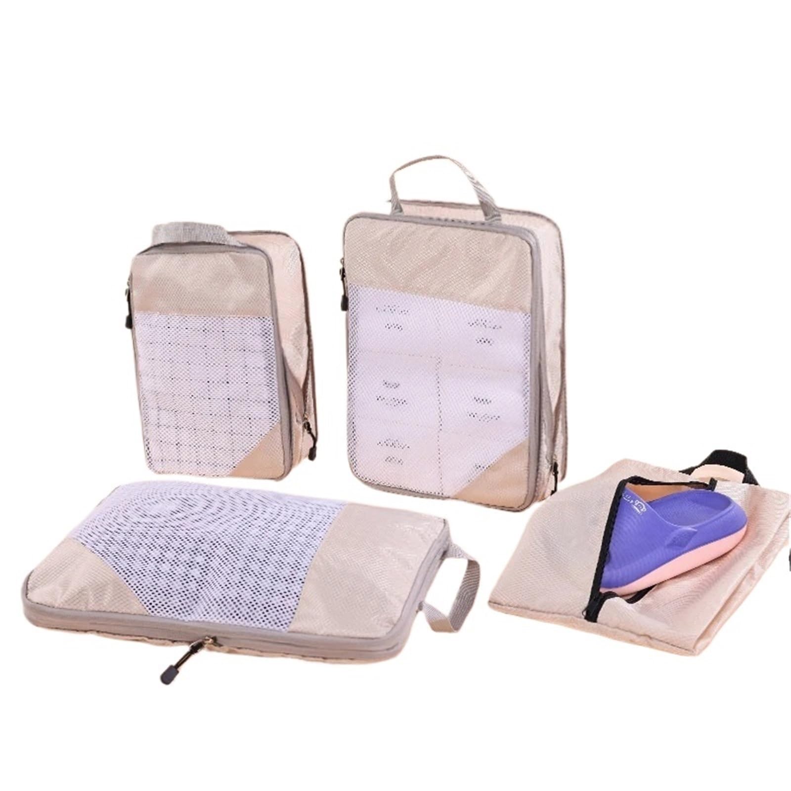 YILWPV 4pcs Set Travel Packing Cubes Space-saving Clothes Socks Compression Organizer Bag Portable Shoe for Travel(Beige)