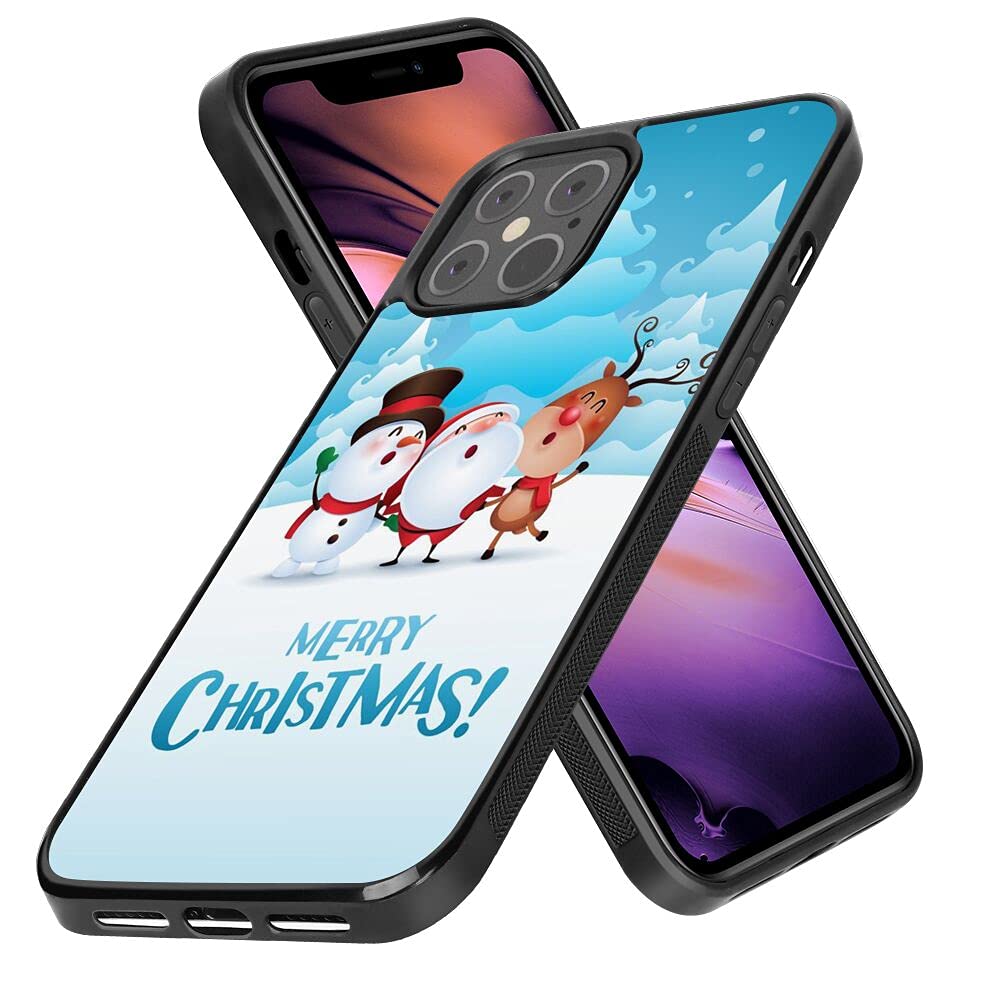 JINXIUSS Phone Case for iPhone 12 Pro Max with Merry Christmas Snowman Deer， Black Slim Rubber Frame Full Body Protection Cover Case for iPhone 12 Pro Max， Drop Protection