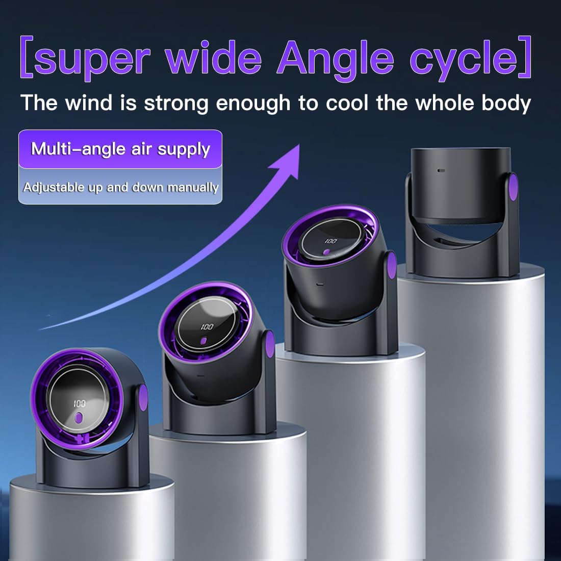 Table Fans, 100 Speeds Wall-Mounted Desk Fan Ultra Quiet, Battery&Speed Mode LED Display Rechargeable Motor Fan, 180°Wide Angle, 2000mAh Portable Fan for Office Bedroom Home Kitchen (Dark) - Image 8