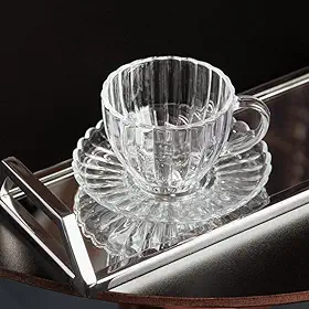 WOLFF - Conjunto 6 Xícaras de Chá de Vidro com Pires Pétala 200ml