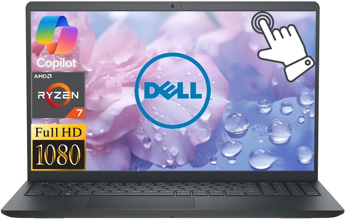 Dell Touchscreen 15.6" FHD Business Laptop Computer, AI Copilot Ready, AMD Ryzen 7 7730U 8-Core Processor, 8GB RAM 512GB Storage (256GB SSD+256GB Docking Set), Windows 11 Pro, Numeric Keypad, Black