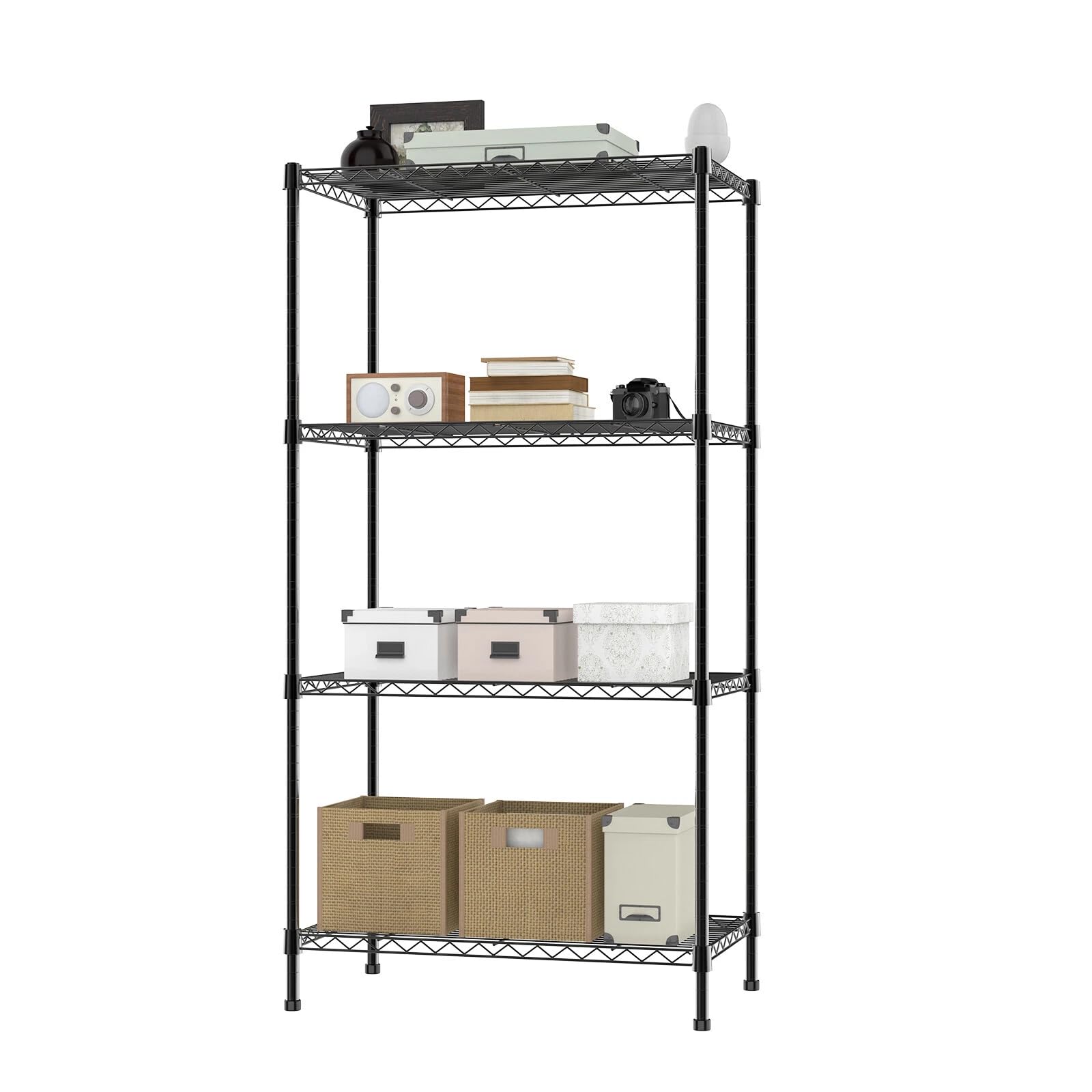 Lucn Metal 4 Tier Storage Shelf Home Garage Shelving Unit Shelves RackKitchen Shelf Free Standing Shelf Heavy Duty Wire Shelving Height Adjustable Racking Shelves(4-Tier Shelf)