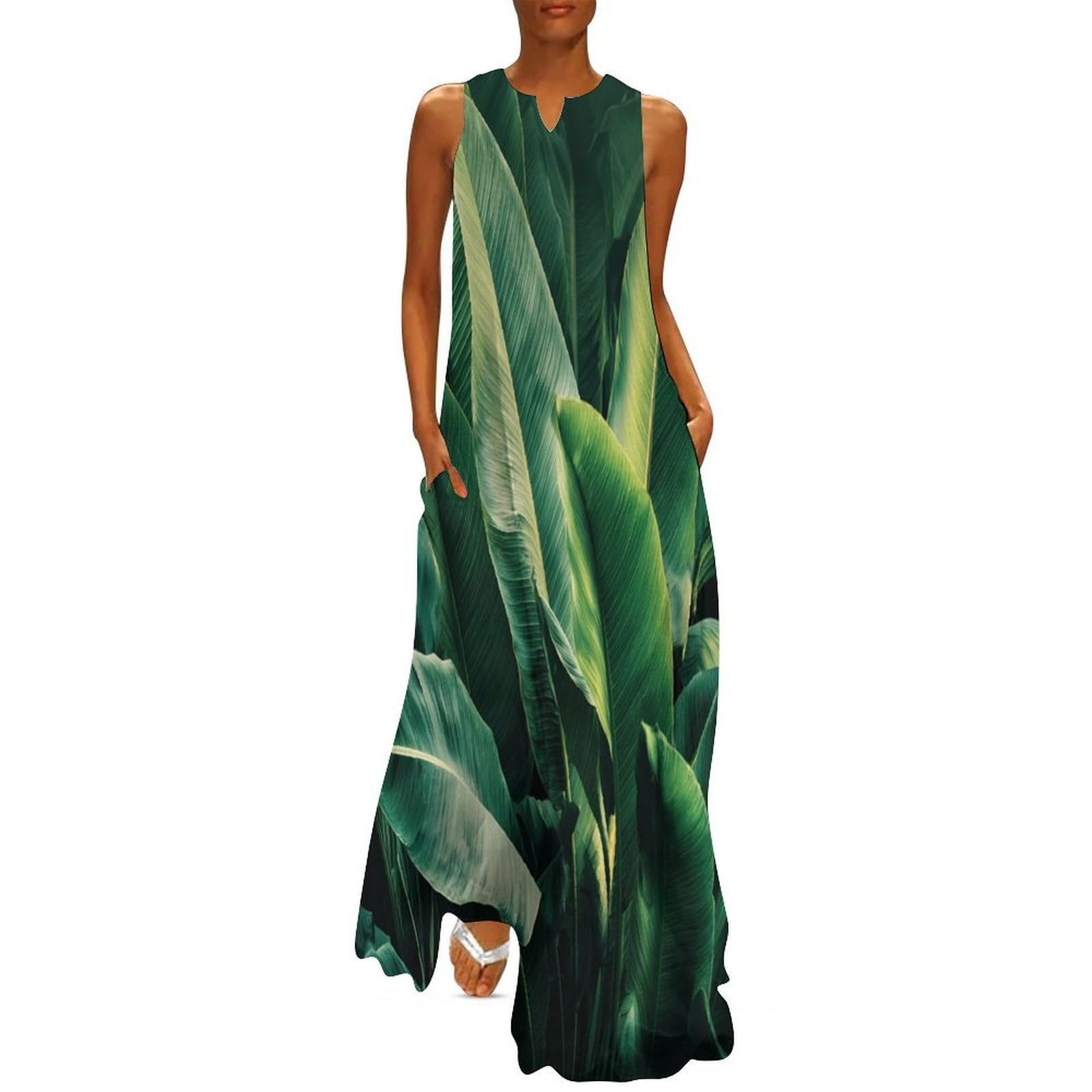 Robe longue ample imprimé feuilles de bananier pour sublimer les silhouettes généreuses - 8