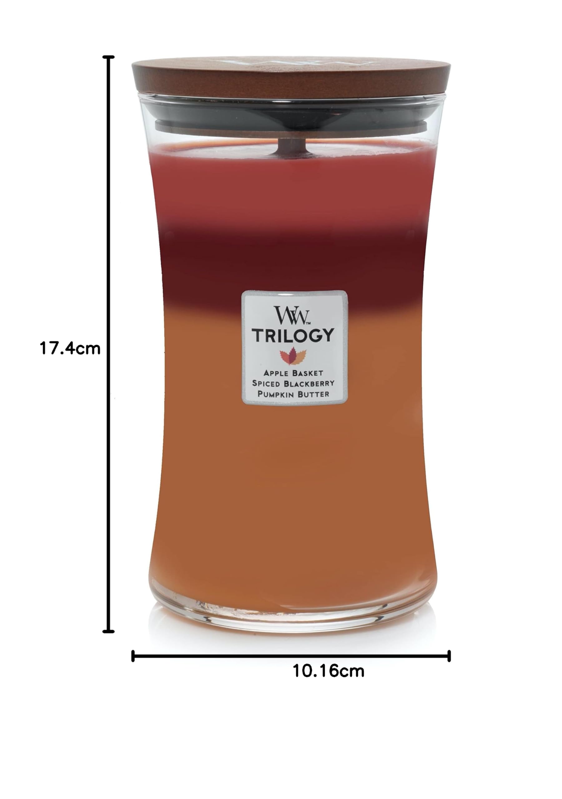 WoodWick Vela grande con forma de reloj de arena, cosecha otoñal, cera de mezcla de soja premium, mecha de madera Pluswick Innovation, fabricada en Estados Unidos