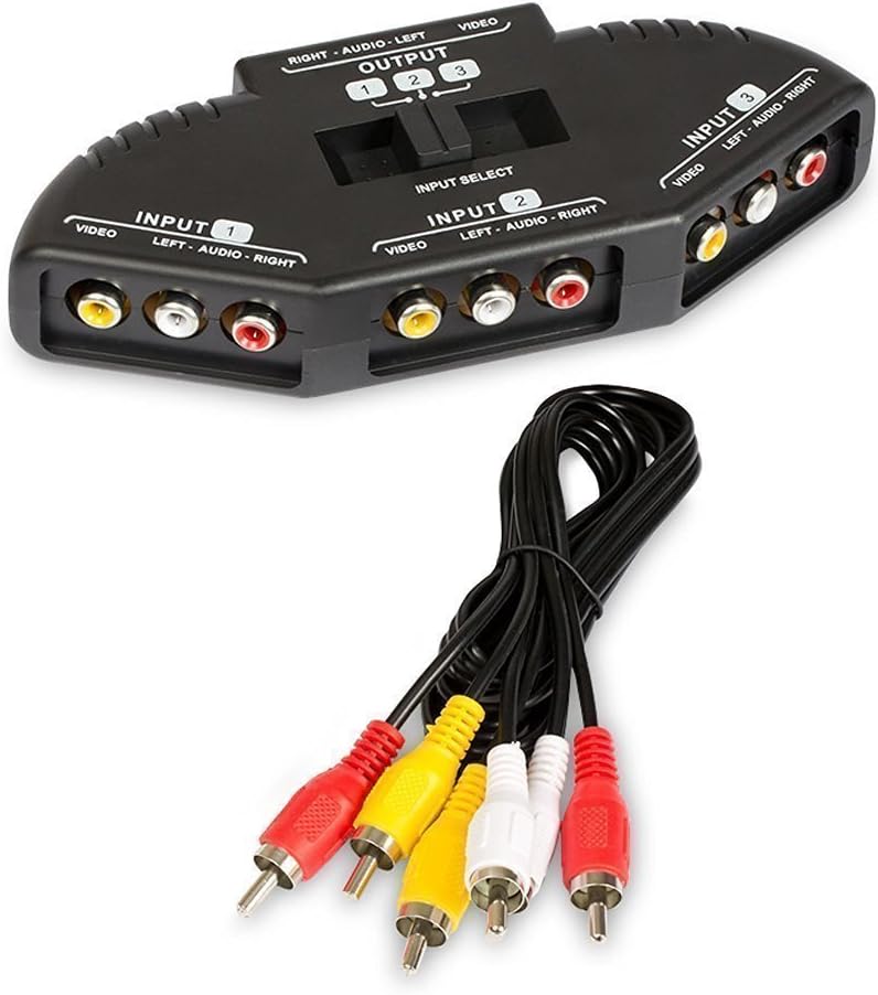 Storin 3RCA Switcher, 3-Way Audio Video RCA Composite AV Video Game Selector Switch Box Splitter