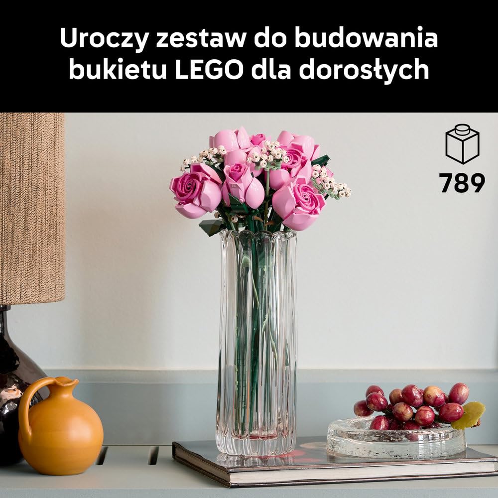LEGO Botanicals Bukiet różowych róż, sztuczne kwiaty do zbudowania, pomysł na prezent na Dzień Matki, walentynki lub urodziny, dla kobiet i mężczyzn, kwiatowa dekoracja do domu i biura 10374