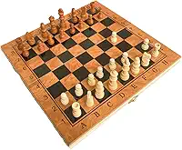 Jogo de Xadrez Tabuleiro Madeira Maleta Dobrável Portátil Brinquedo Educativo Infantil Peças (29 x 29 CM)