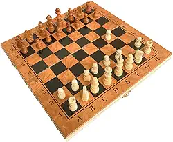 Jogo de Xadrez Tabuleiro Madeira Maleta Dobrável Portátil Brinquedo Educativo Infantil Peças (29 x 29 CM)
