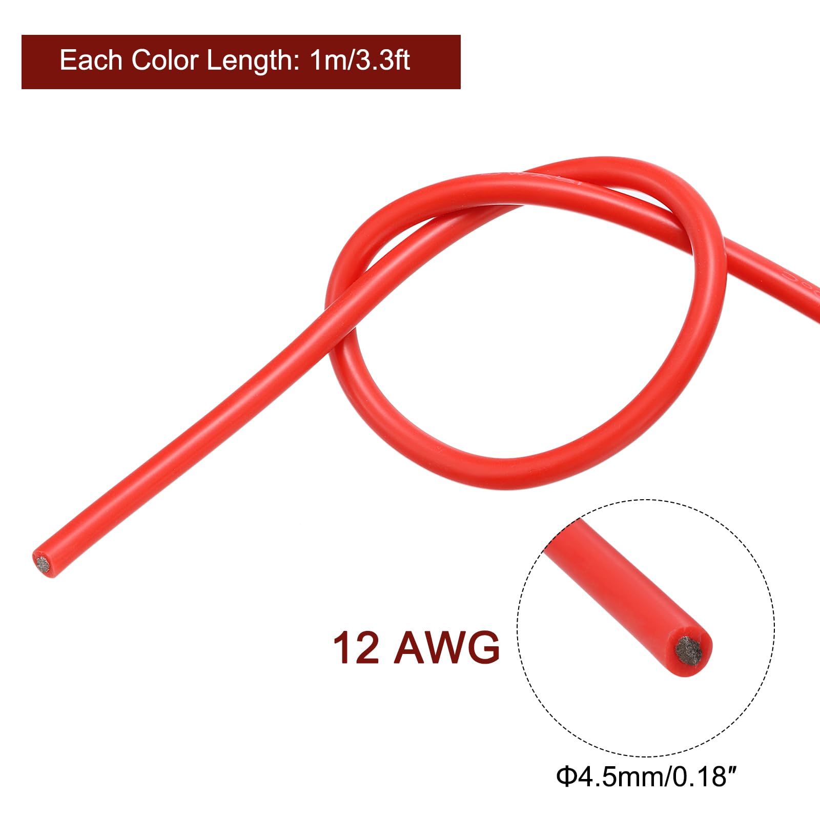 sourcing map Cable de Silicona Calibre 12, 6 Cables Eléctrico 12 AWG, Alambre Trenzado de Cobre Estañado Flexible, Cable Conexión Alta Temperatura, 6 Color 1 m para Modelo de Auto
