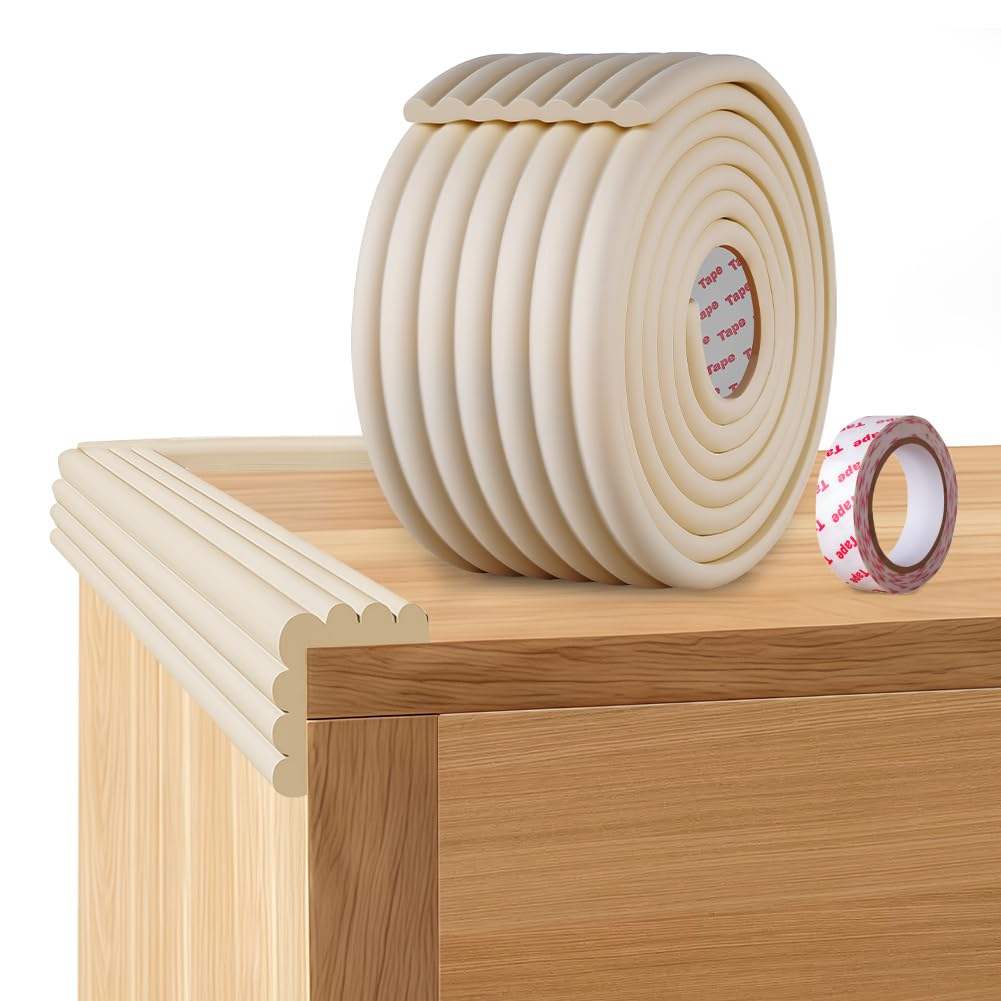 Bandes de Sécurité en Mousse, 2m x 8cm Bande de Protection De Bord De sécurité d-e Type W, Bandes d-e Mousse Autocollantes pour Enfants, pour Tableau, Chaise, Meubles, Escalier(Blanc Ivoire)
