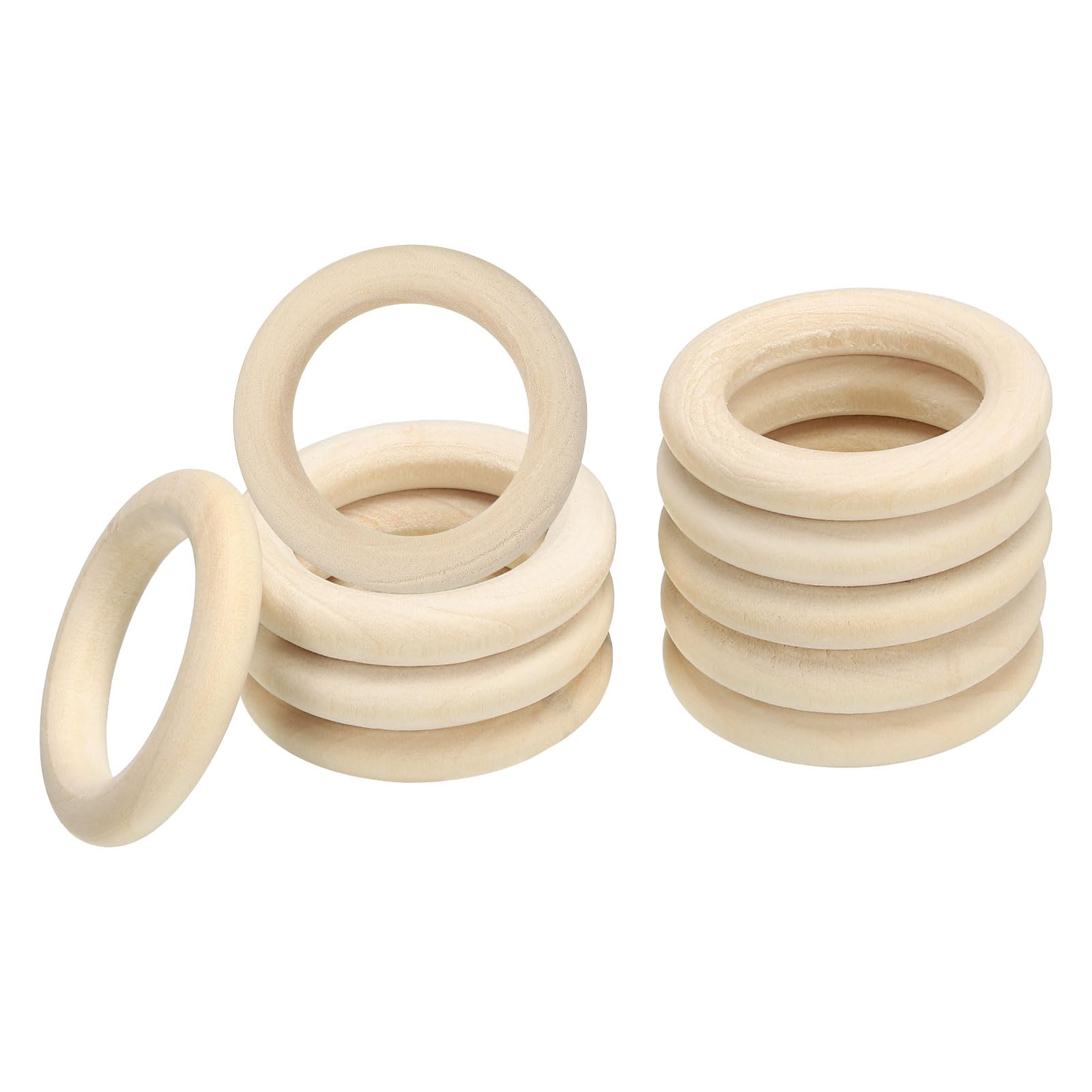 PATIKIL 35mm/1.4" Unfinished Wooden Rings, 10 Pack Natural Solid Wood Rings Circle for DIY Craft Ring Pendant Connectors Wood Color