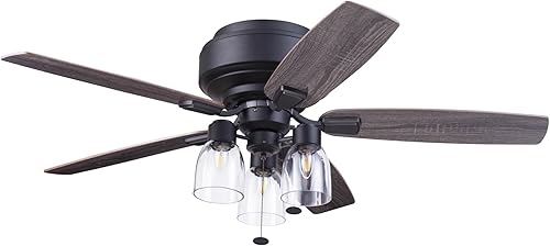Miniatura 18 de Prominence Home Magonia - 51670-01 - Ventilador de techo LED de montaje empotrado con luz, regulable, cadena de tracción, aspas de doble acabado,