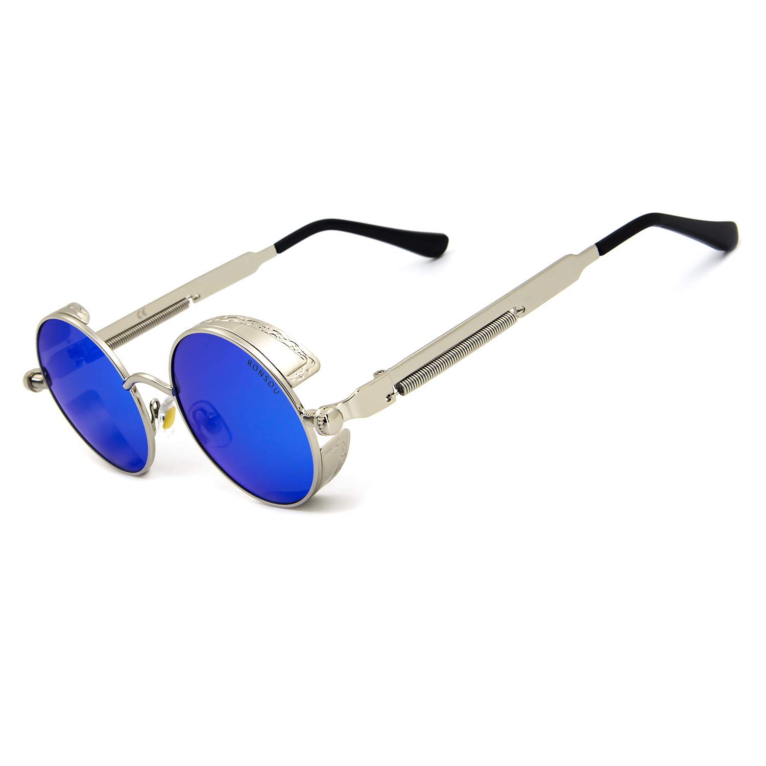 RONSOU Steampunk Round Polarized Sunglasses for Men Women UV400 Protection