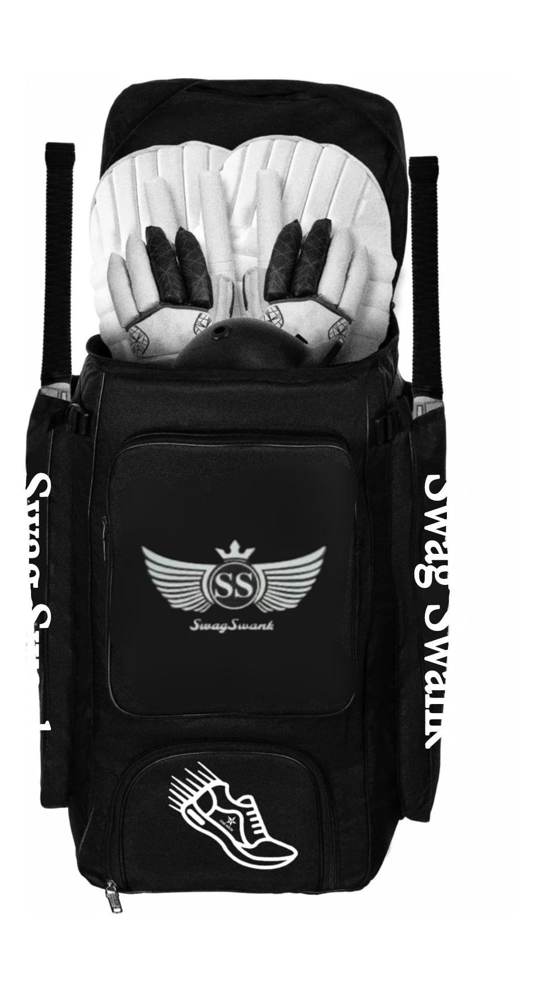 SWAGSWANK Cricket Kit Bag, 2 Bat Pockets, Durable Polyester, Water-Resistant, Adjustable Shoulder Straps (Black Duffel)-image-22