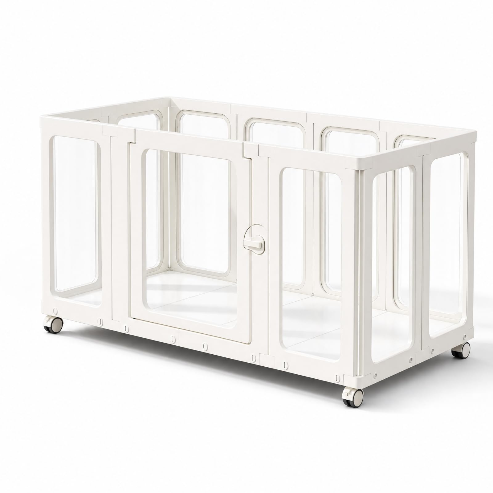 Portatile da Interno Modulare Recinzione Trasparente Box per Animali con Porta con Ganci di Bloccaggio E Base Rigida con Ruote Pannelli Chiari Telaio Bianco Adatto per Casa