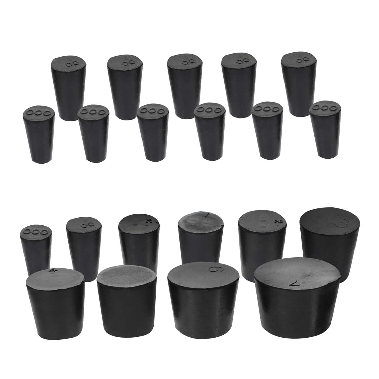 OUNONA 108pcs Rubber Tapered Sealing Stoppers for Lab Use Solid Rubber Bungs for Test Tubes Flask Sealing and More