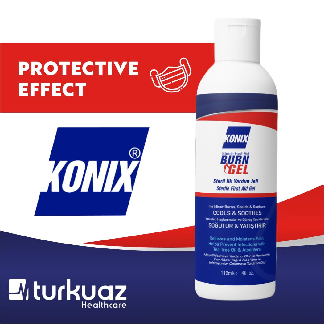 KONIX Sterile Erste-Hilfe-Verbrennungsgel Fast Relief Schutz Schnellhilfe-Gel für alle Arten von Brandverletzungen geeignet für alle Hauttypen Melaleuca, Aloe Vera 118 Ml