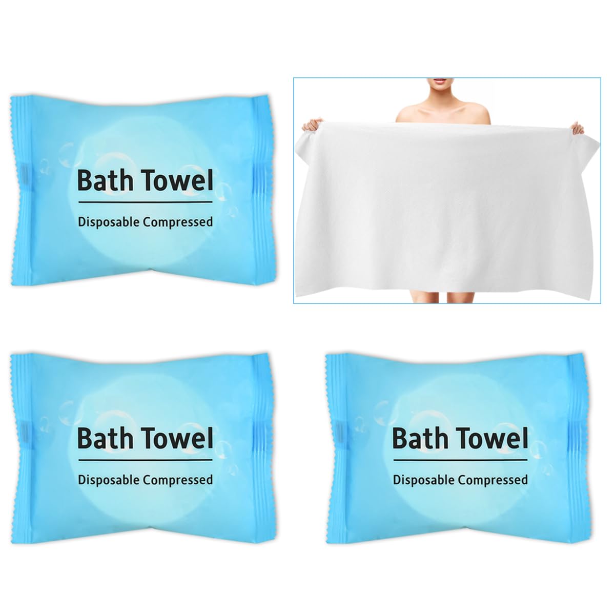 EnenesCompressed Bath Towel, 3Pack Disposable Bath Towels, 140cm x 70cm Travel Portable Towel Portable Light and Reusable Mini Compressed Towel for Home Hiking Travel Camping