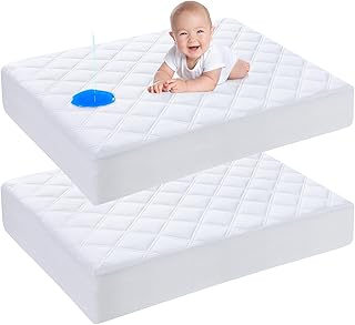 Yoofoss Waterproof Pack and Play Mattress Protector 2 Pack, Quilted Pack and Play Mattress Pad Cover Ultra Soft and Breathable, Playpen/Playard Mattress Sheet for Standard Pack n Play Size 39''x27''