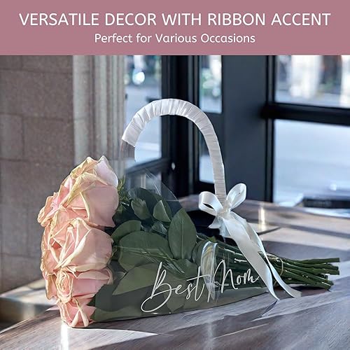 Miniatura 3 de Foxegg 12 bolsas de flores transparentes para ramos, bolsa de regalo floral transparente con asa y cinta, suministros de floristería, embalaje para