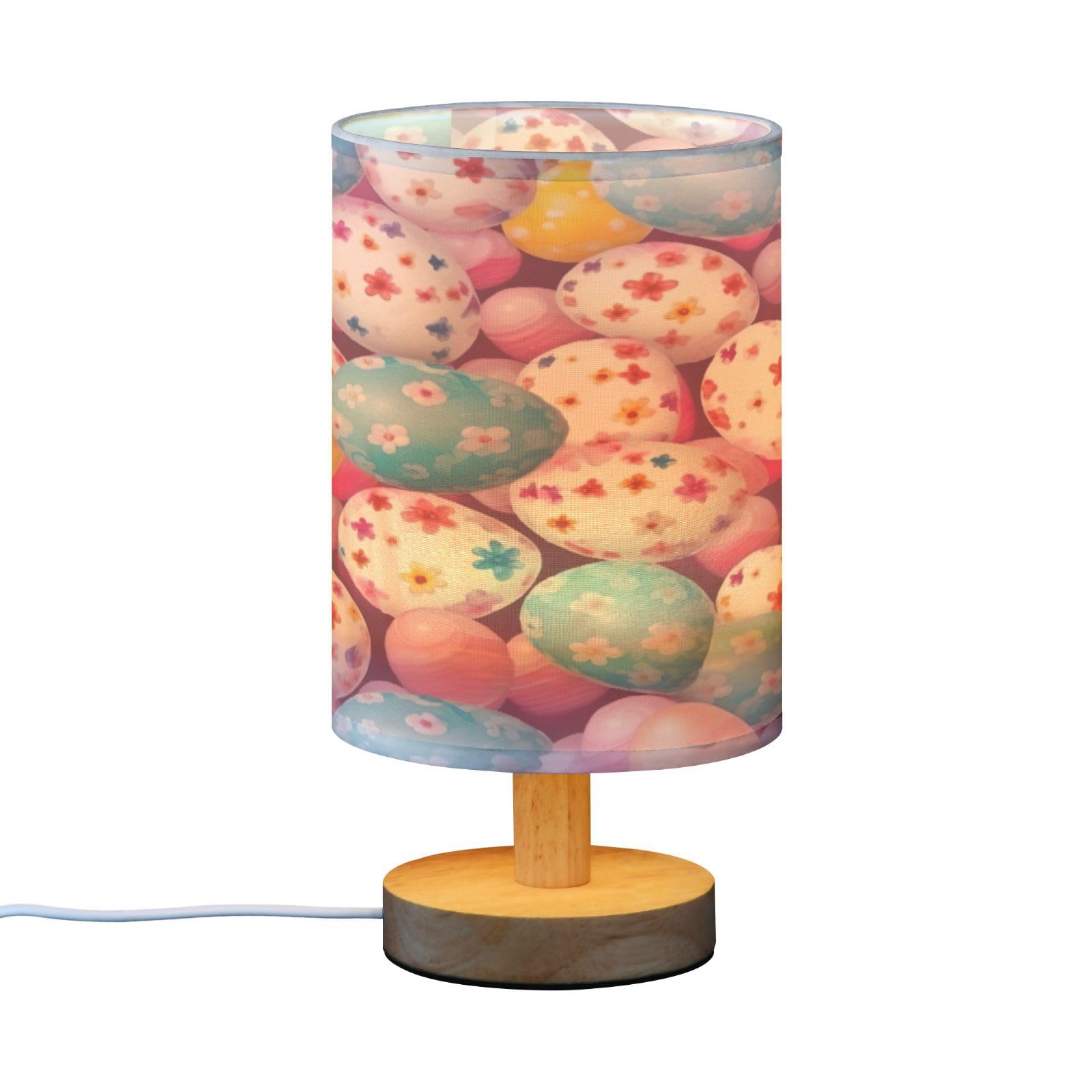 SDMKA Easter Egg Pattern Bedside Table Lamp for Bedroom, Minimalist Nightstand Lamp with Round Fabric Shade for Living Room, Office, No Bulb Required