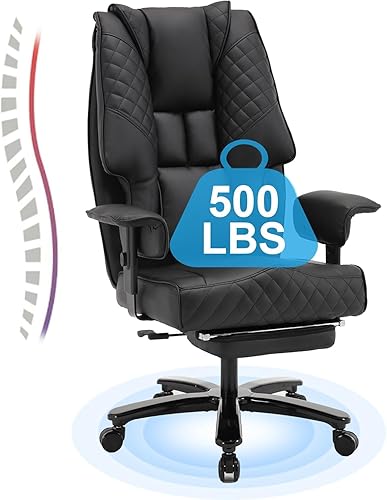 Miniatura 4 de Silla de oficina grande y alta de 500 libras, sillas de oficina reclinables con reposapiés, silla ejecutiva de cuero con respaldo alto para