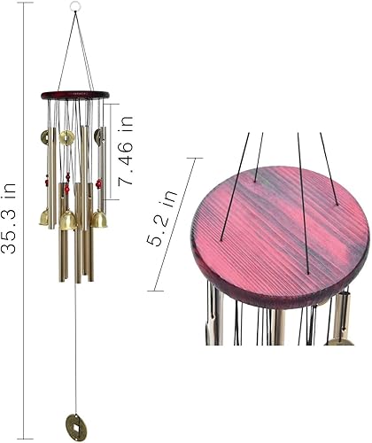 Miniatura 2 de Bwinka Chino tradicional Retro10 Tubos 5 Campanas Bronce Patio Jardín Exterior Vida Campanillas de viento 33.5 in (MT-626)..