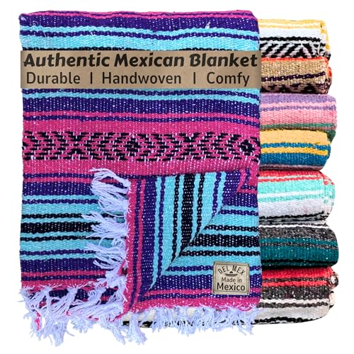 Del Mex Classic Mexican Blanket, Large Authentic Woven Falsa Throw
