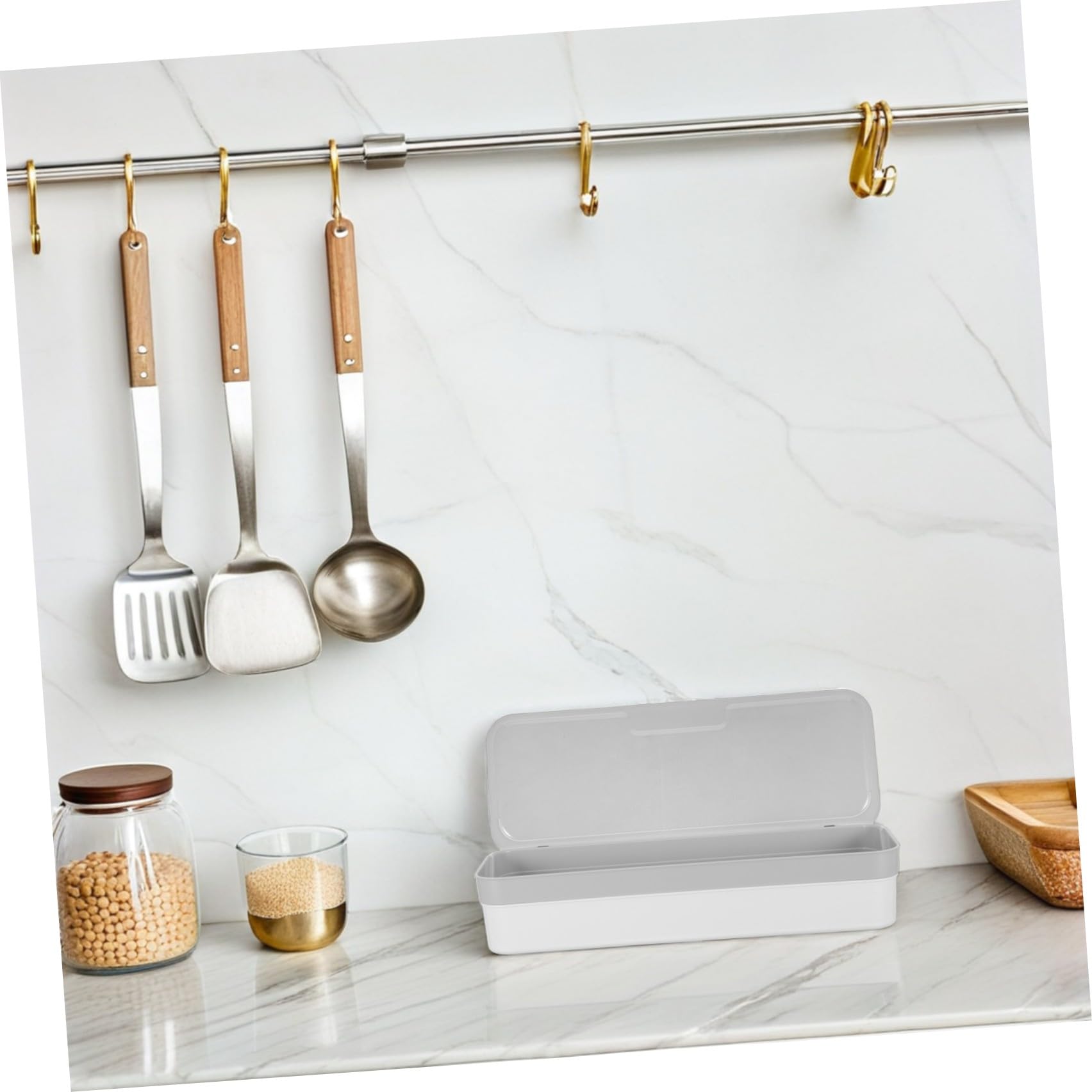 Gatuida Bandeja Organizadora para Cubiertos con Tapa Abatible, Apilable y Transparente, Contenedor para Utensilios de Cocina con Protección Anti Polvo, Adecuado para Almacenamiento