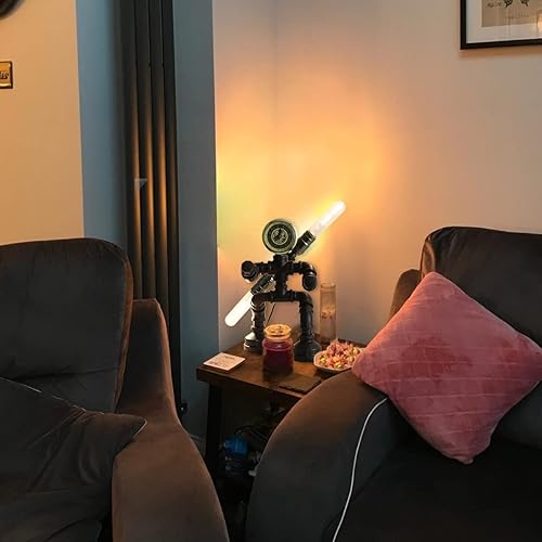 Miniatura 2 de Lámpara de mesa de tubería de agua, estilo robot, luz de mesa industrial retro, lámpara de escritorio de metal steampunk antiguo, accesorio de