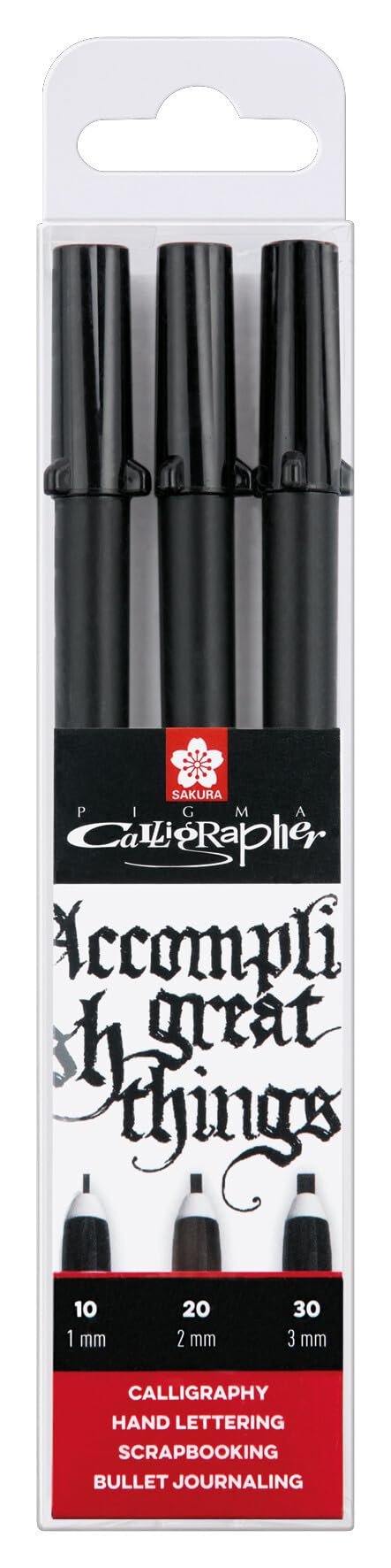 SAKURA Set di calligrafi Pigma - 3 dimensioni di penna 0,​1/​0,​2/​0,​3 mm, inchiostro nero - pennino in nylon resistente per calligrafia, scrittura a mano, journaling