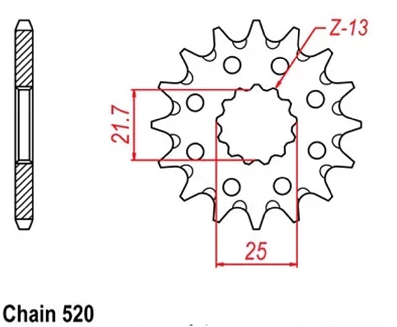 Moto Pignon Pignon De Sortie Boîte Moto 520 13 Dents pour Y-AMAHA WR450 F-W,X,Y 2007-2009 ; YZ450 F-F,G,H,J,K1SL 2015-2019 FX-R 2024