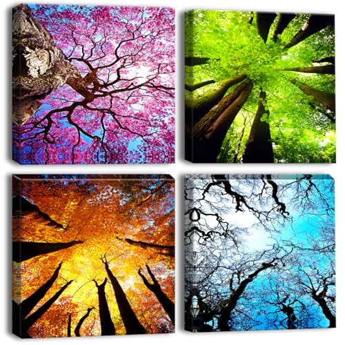 Artscope 4 Pieces Wall Art Canvas Prints - Four Seasons Picture Painting- Modern Wall Artwork Framed for Bathroom Home Office Decor - 30 x 30 CM