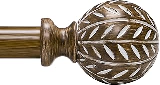 Boho Wooden Curtain Rods for Windows 48 to 84 Inches(4-7 ft), Adjustable...