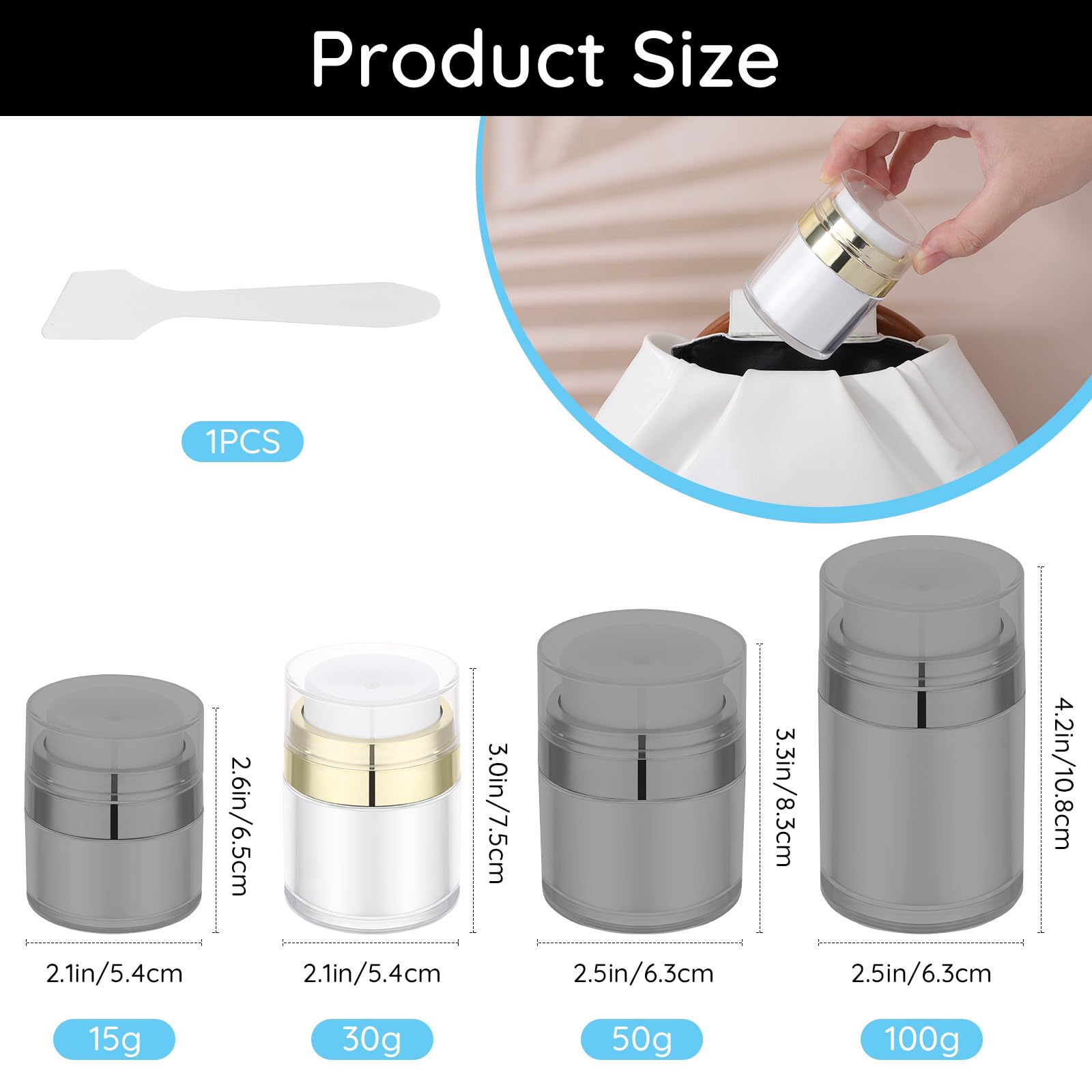 Segus Airless Cream Dispenser, 2 Pcs 30g Vacuum Cream Jar, Refillable Makeup Up Containers, Travel Bottles for Foundation Moisturiser - Image 2