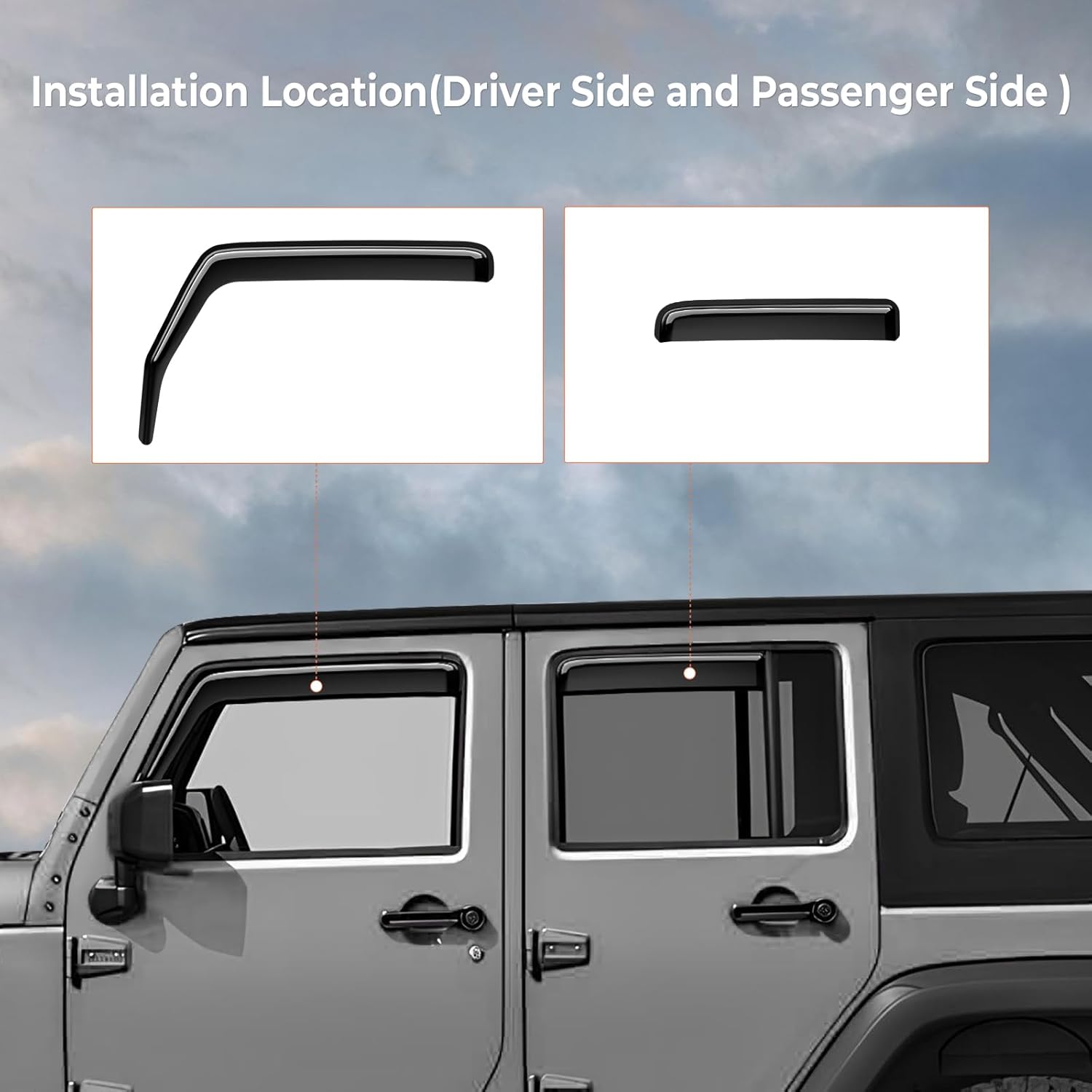 ACLONG in-Channel Rain Guards Black Window Visor Compatible with Jeep Wrangler JK 4-Door 2007-2017 Side Shatterproof Sun Visor, Window Deflectors, 4-Piece Set