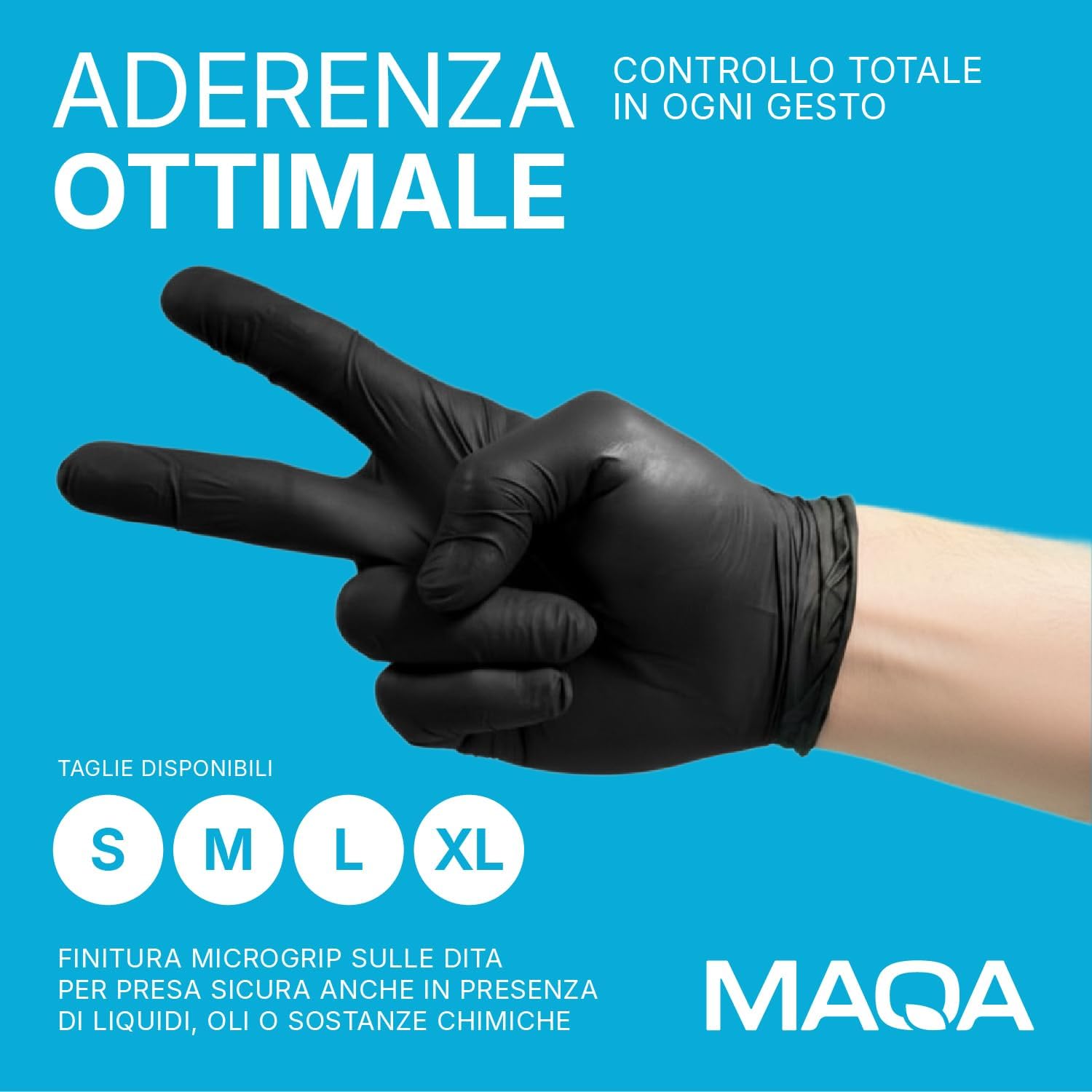 MAQA 800 Guanti Nitrile Neri Monouso | NO LATTICE, NO POLVERE | DPI Cat. III & Dispositivo Medico Classe I | Uso Professionale, Medico, Alimentare, Tattoo, Pulizie | Presa Microgrip, Taglia L