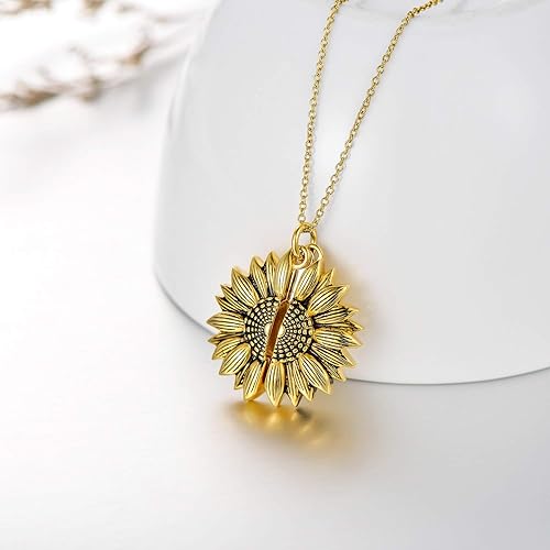 Miniatura 3 de YFN Collar con medallón de girasol de plata de ley con texto en inglés "You Are My Sunshine" con piedra natal grabada, regalo de cumpleaños para