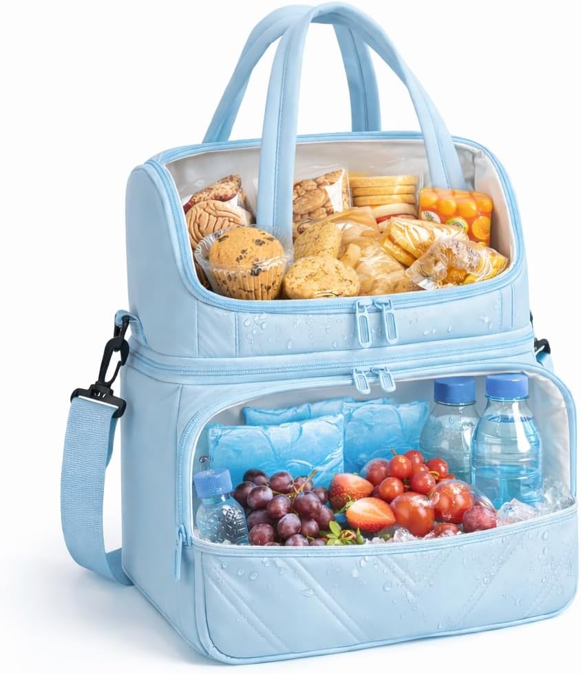 Lunch Box for Women& Men, Insulated Lunch Bag, Insulated Double-Layer Lunch Bag, Lunch Box Large Capacity, Reusable Insulated Cooler, Leakproof Cooler Tote Bag (12L) (Blue)