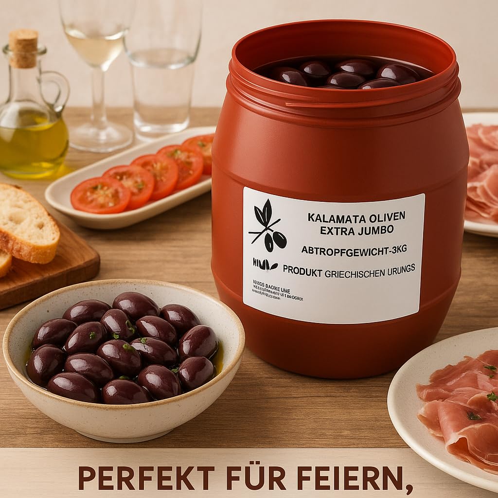 Kalamata Jumbo griechische schwarze Oliven 3 kg – OREA Feinkost | Griechische Premium-Oliven