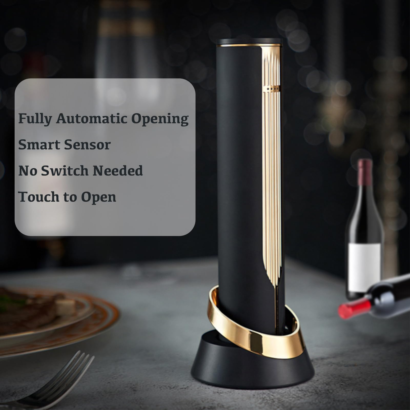 Abridor eléctrico de botellas de vino con base de carga y cortador de aluminio integrado de acero, sacacorchos automático recargable, fácil apertura de botellas, regalos de vino de lujo para los