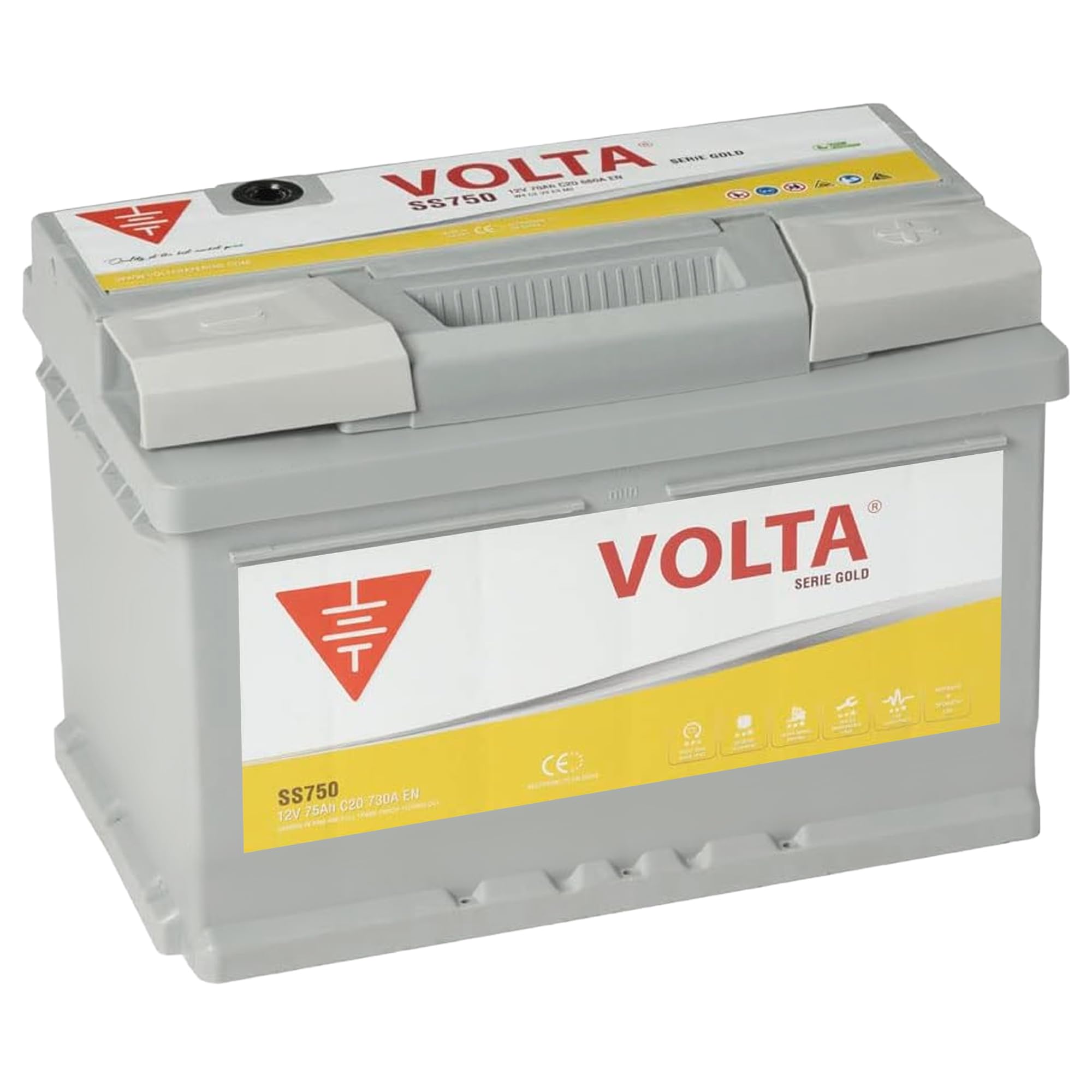 Bateria de Coche Gold 75Ah 730A Volta SS750D Start-Stop EFB - Borne +Dcha - Medidas Largo 278 x Ancho 175 x Alto 190 mm con 2 años de Garantía - Fabricación Europea.